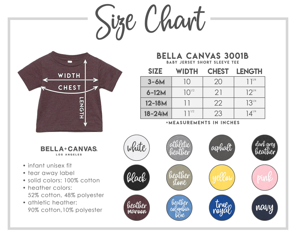 Kid Size & Color Charts – Southern Peach Apparel and Design