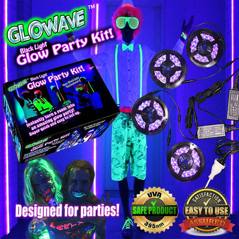 Black Lights For Glow Party! 115W Blacklight LED Strip Kit. 4 UV Lights To  Surround Your Neon Party. Ultraviolet Lighting For Big Rooms. Easy Set Up