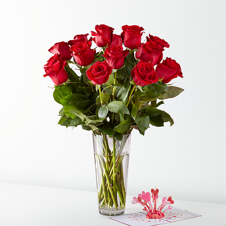 Long Stem Red Rose Bouquet & Lovepop® Pop-Up Card