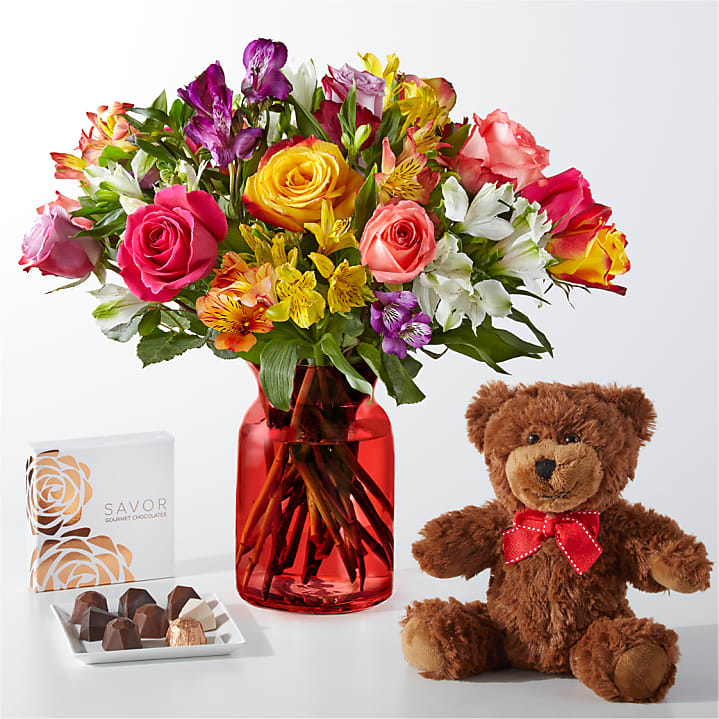 product image for Smiles & Sunshine Bouquet with Red Vase