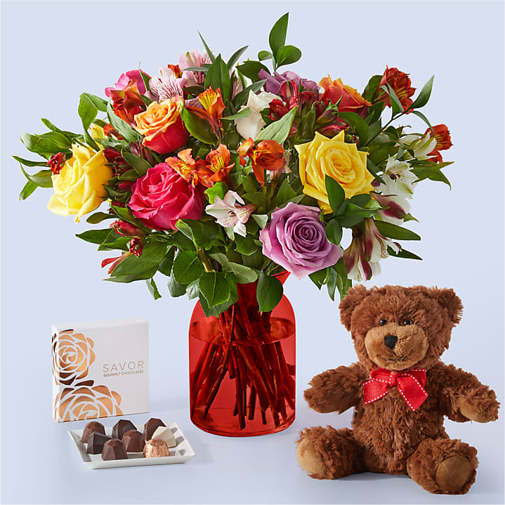 product image for Smiles & Sunshine Bouquet with Red Vase