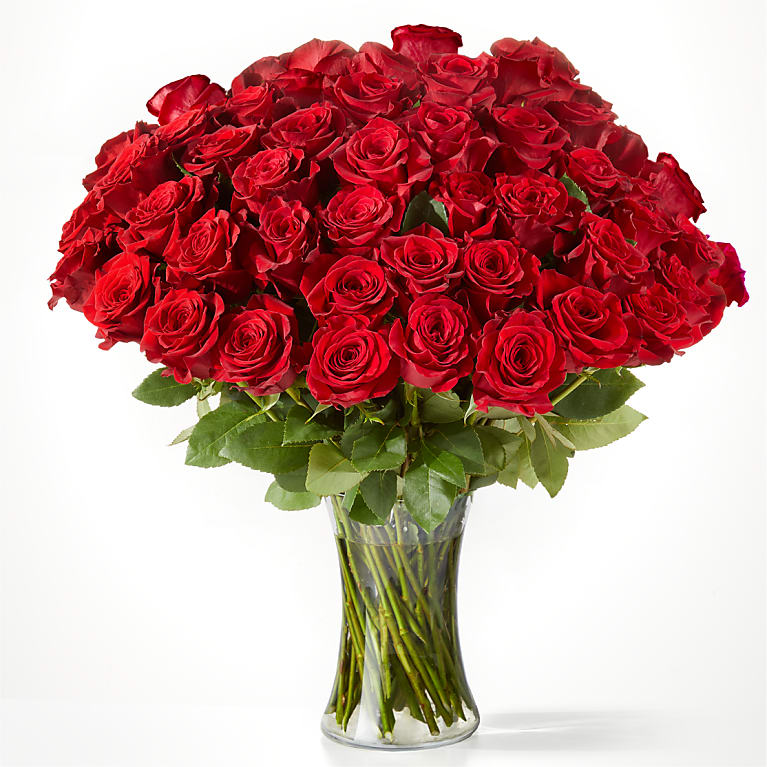 Fifty Long Stem Red Roses with Vase