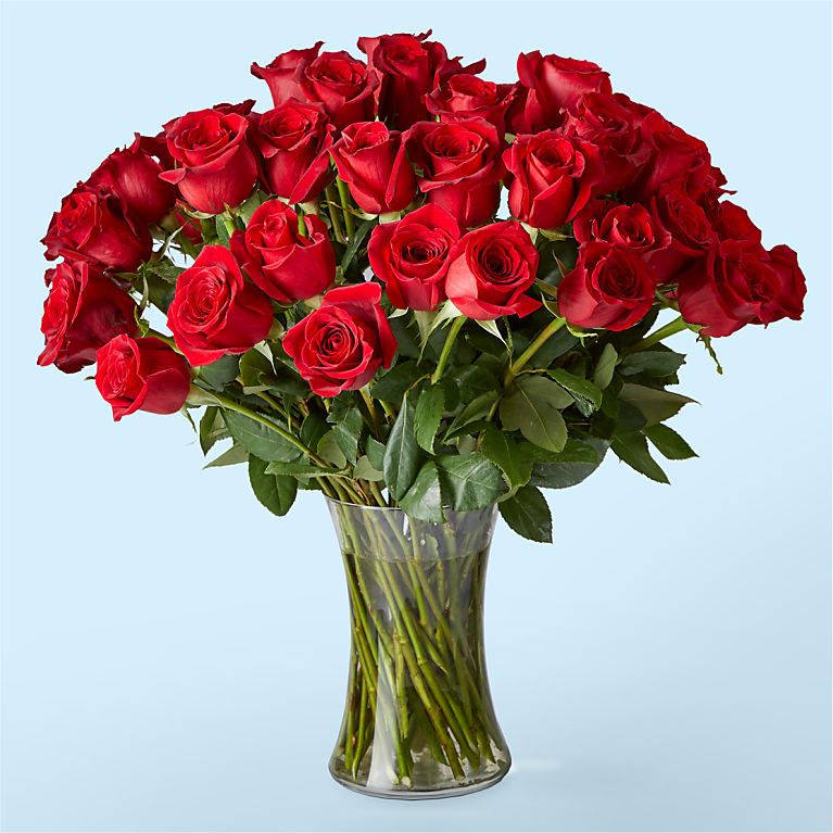 Fifty Long Stem Red Roses with Vase