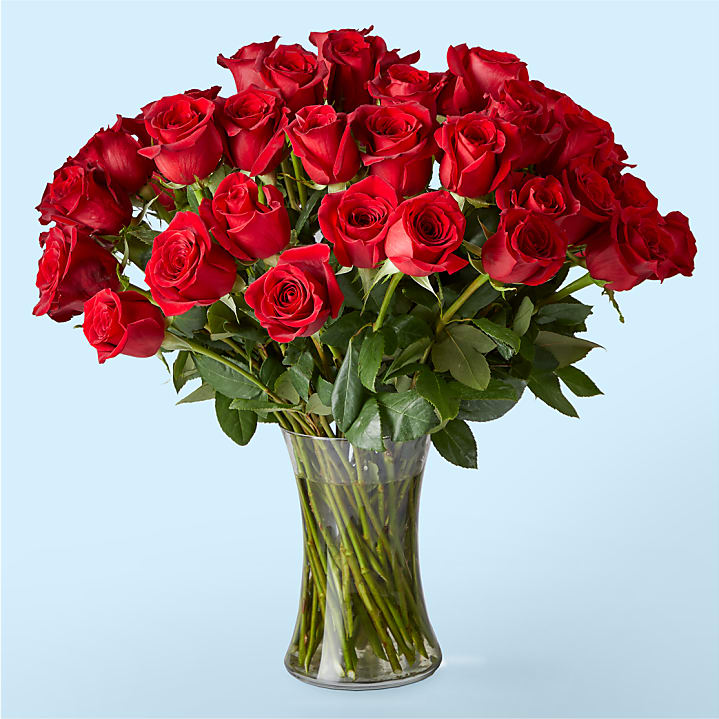 Fifty Long Stem Red Roses with Vase