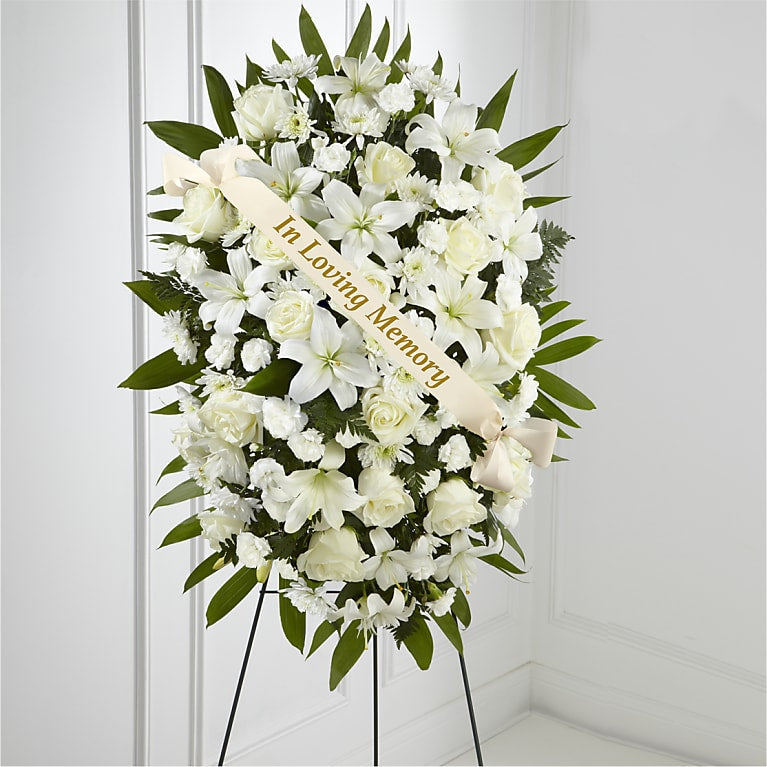 Exquisite Tribute Standing Spray with Memorial Ribbon