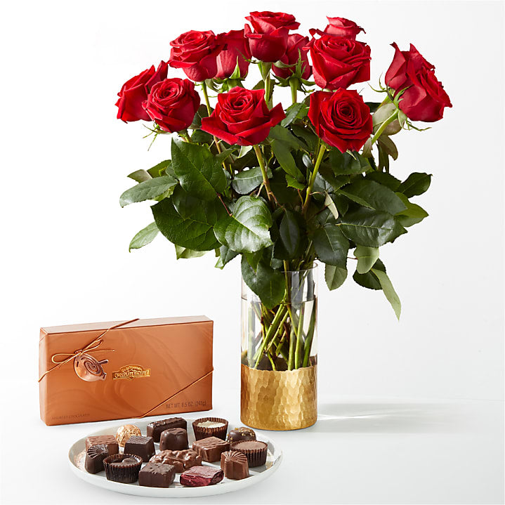 product image for One Dozen Red Roses and Chocolate Gift Set