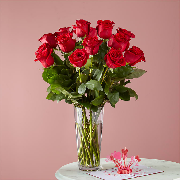 Long Stem Red Rose Bouquet & Lovepop® Pop-Up Card