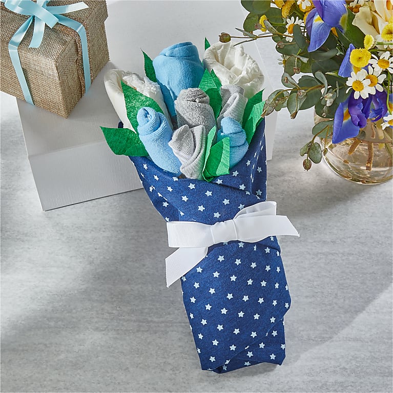 Small Baby Blossom Wrapped Navy Star Bouquet Deluxe