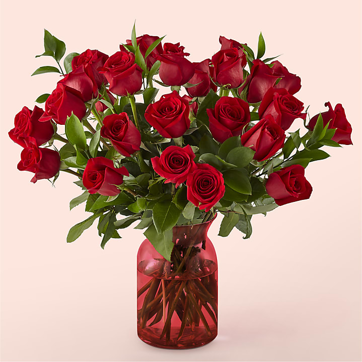 Red Rose Bouquet with Red Vase