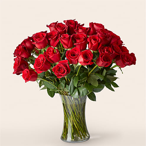 Fifty Long Stem Red Roses with Vase