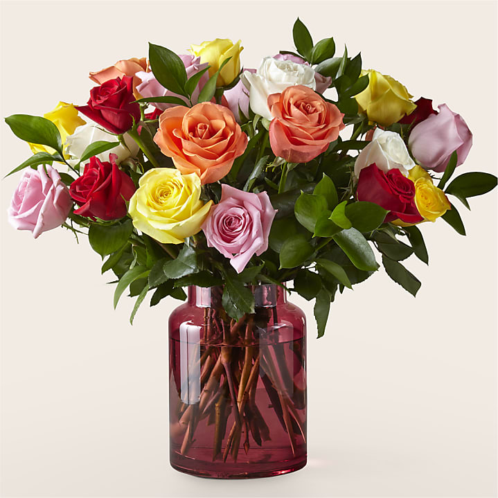 product image for Two Dozen Mixed Roses with Blush Vase