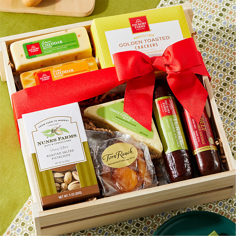 Meat & Cheese Wooden Gift Crate - Sympathy Gift Baskets