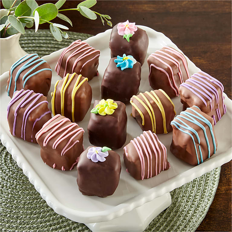 Springtime Belgian Chocolate-Covered Cheesecake Bites