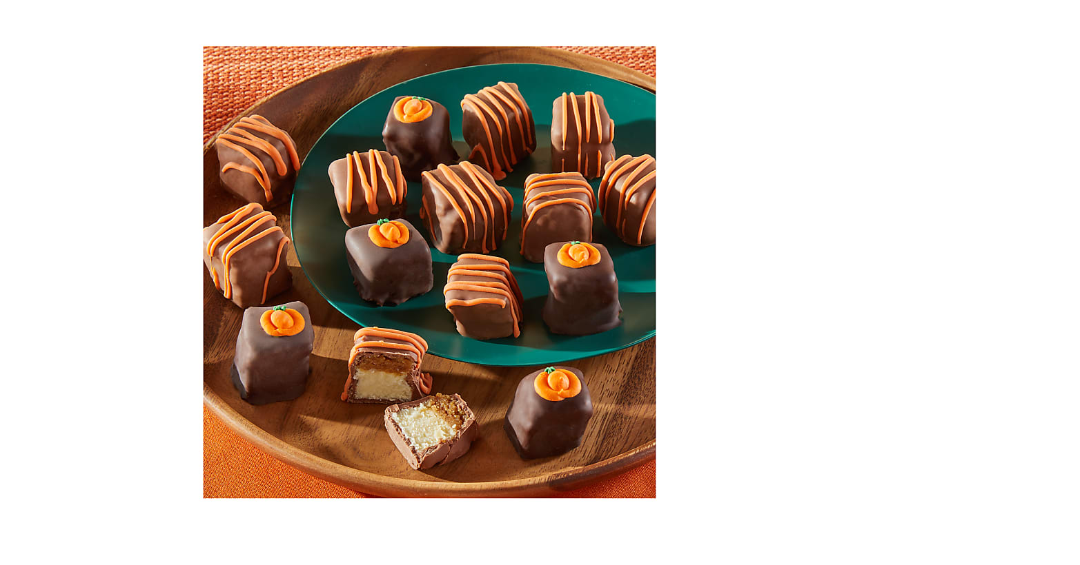 Chocolate Covered Harvest Cheesecake Bites