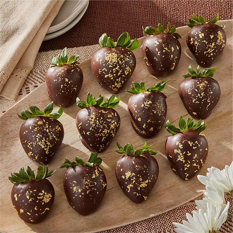 23K Gold Belgian Dark Chocolate Covered Strawberries