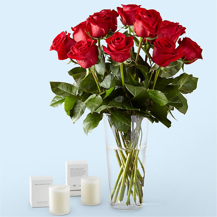 Scarlet Rendezvous Bouquet and Candle Set
