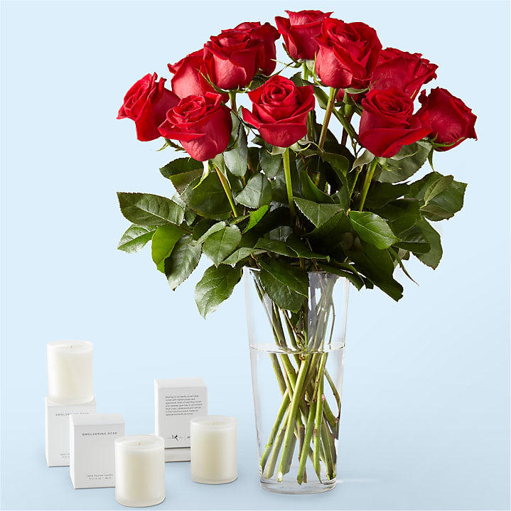 The Red-Carpet Bouquet and Candle Set