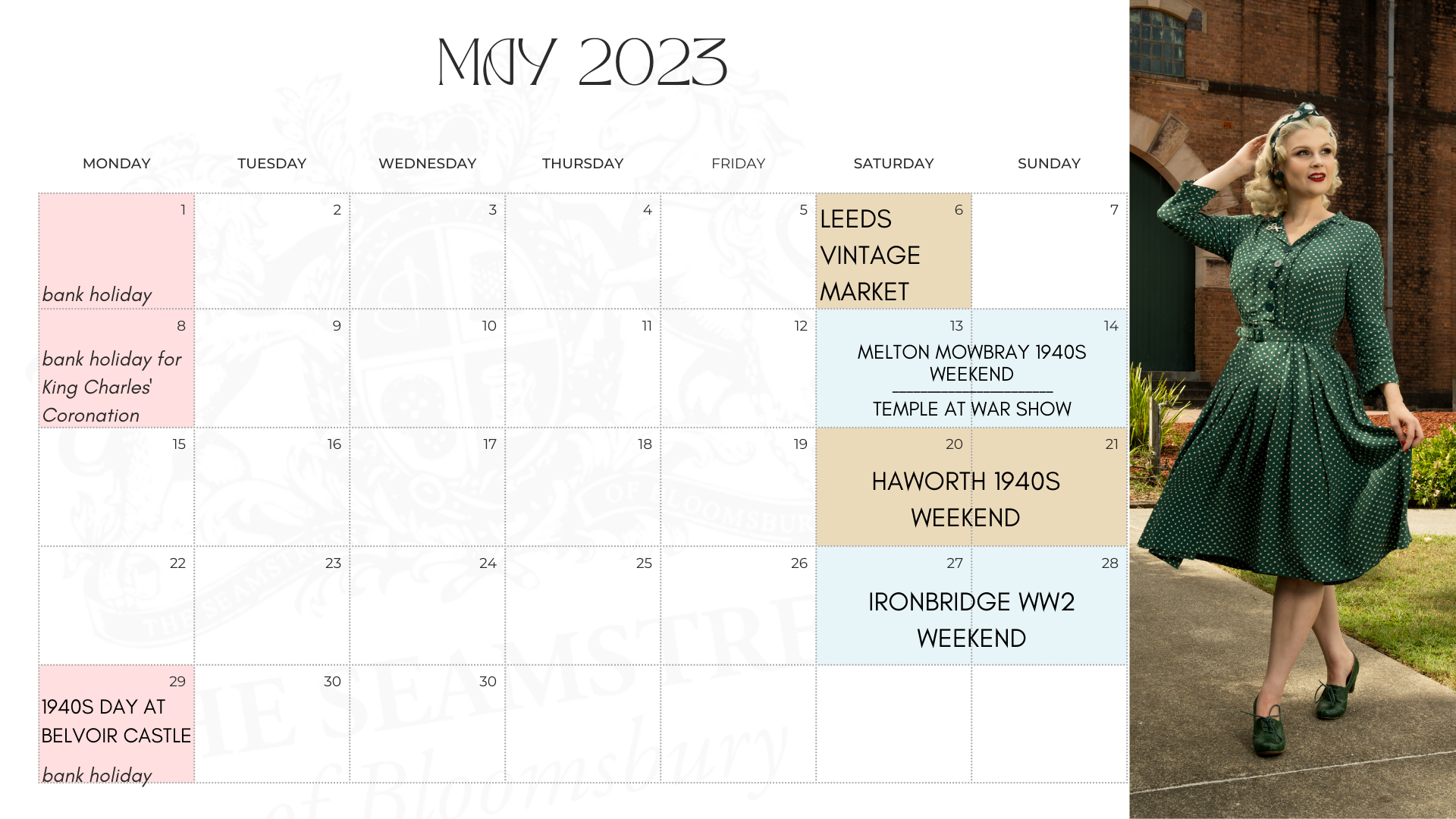 May Calendar for UK 1940s events