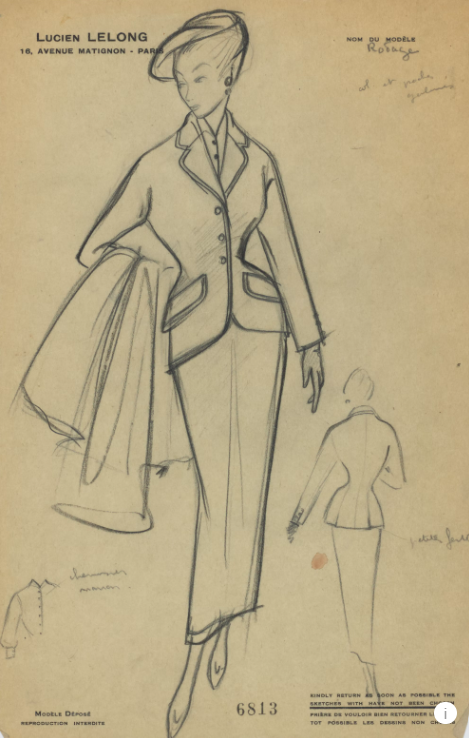 Sketch of a design for Lucien Lelong, circa 1944 - 