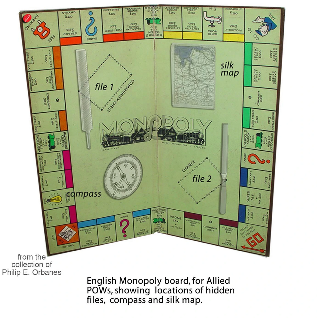WW2 Monopoly board with hidden compartments for escape maps and other tools