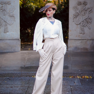 High Waist Trousers in Vintage Style in Dark Mint Linen - Etsy
