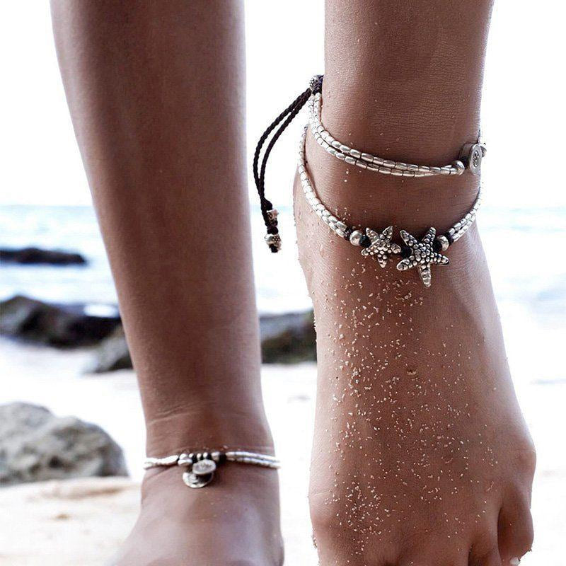 Vintage Double Beaded Starfish Anklet Ankle Bracelet