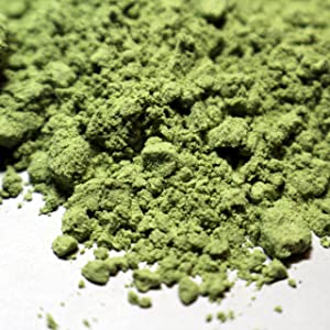 A close-up image of a green powdered substance, which could be related to the ground form of Andrographis, used in supplements for its health benefits.