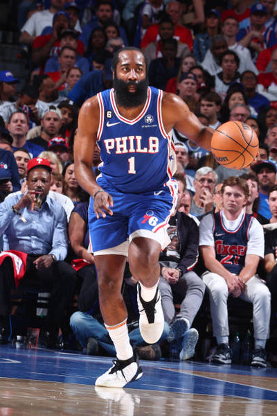 James Harden 76ers on the court