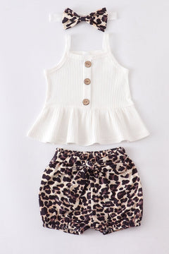 White leopard 3 pcs shorts set