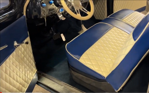 1954 Ford Custom interior white blue diamond stitch