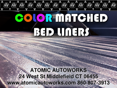 painted color matched and tinted spray on truck bedliner by atomic autoworks CT