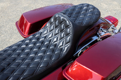Harley Road Glide custom motorcycle seat double diamond stitch
