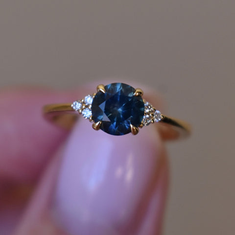 Teal Sapphire Engagement Ring with Pear Shape Diamonds 14K Gold ...