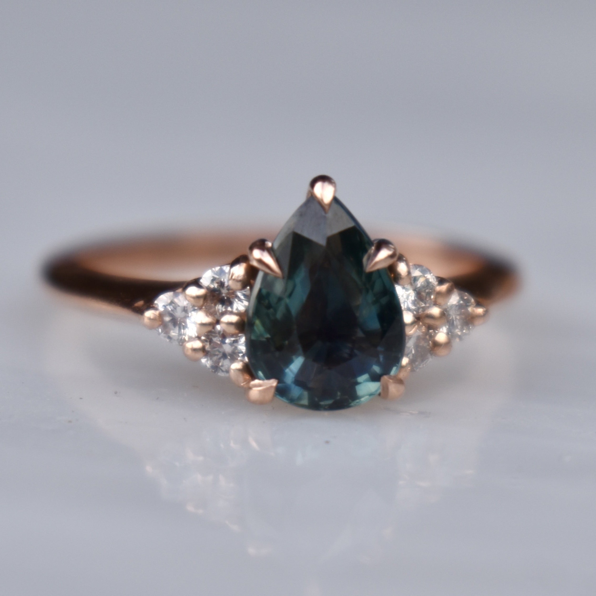Teal Sapphire Engagement Ring Pear Shape 14K Rose Gold – Albrecht Jewellery