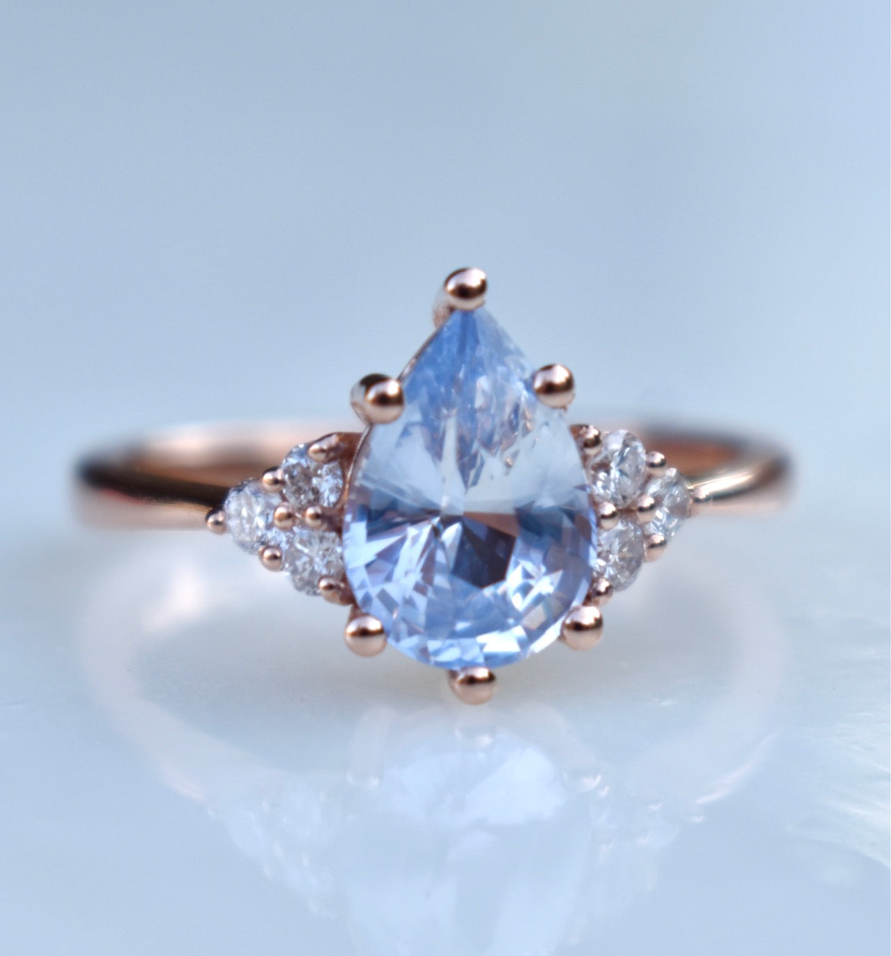 Pastel Blue Pear Shape Sapphire Engagement Ring with Diamonds 14K Rose ...