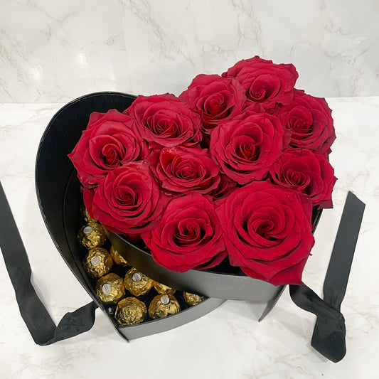 Chocolate Lovers Heart With Fresh Roses – Flowers By Crystal
