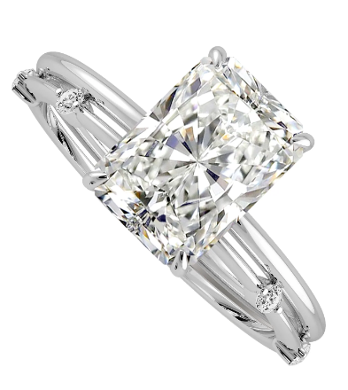 Elongated Radiant cut Diamond Engagement ring
