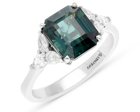 Squared Emerald Gemstone Engagement Ring with Side Stones