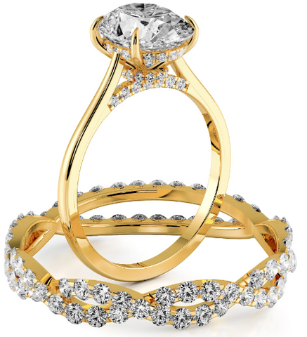 Oval Cut Cathedral Hidden Halo Engagement Ring Bridal Set