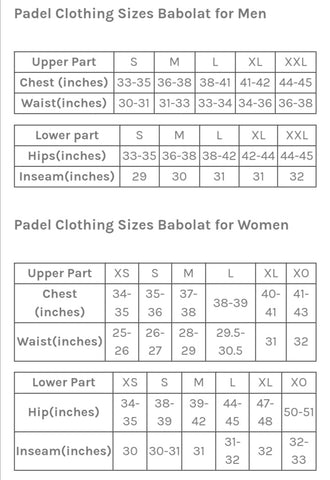 Tennis, Padel, and sports shoes, clothes & equipment size guide charts ...