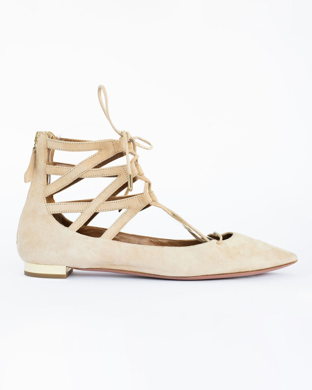 Aquazzura Nude Lace-up Flats - Size 38 – Haute Shoes & Bags