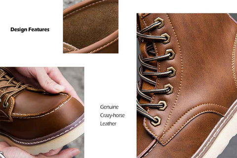 Genuine Crazy Horse Leather Moc Toe Boot for Men