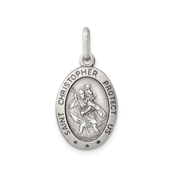 Sterling Silver (Medium) Oval St. Christopher Medallion Pendant