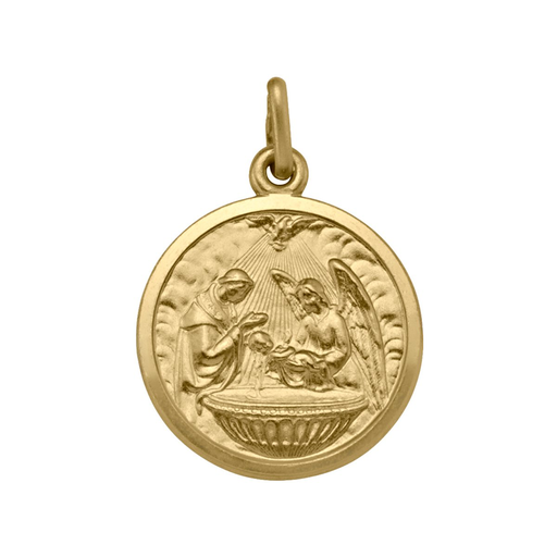 10K ,14K, 18K) Yellow Gold (13.5mm) Baptism Medallion Pendant