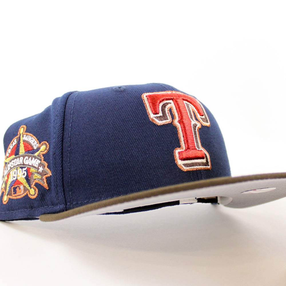 Off White Texas Rangers Dark Gray Visor Gray Bottom Final Season Side Patch New Era 59FIFTY Fitted 75/8