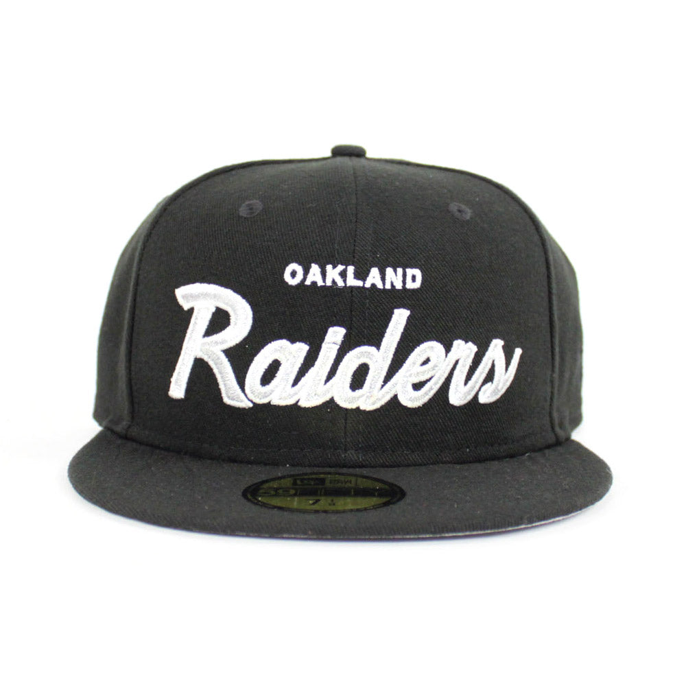 Oakland Raiders Script New Era 59Fifty Fitted Hat (Black Gray Under Br ...