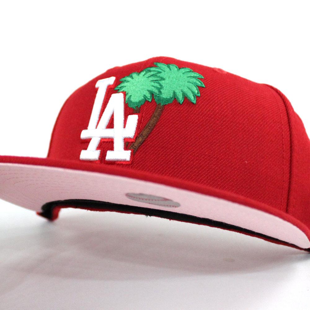 Palm Tree Los Angeles Dodgers 60th Anniversary New Era 59fifty Fitted Hat Red Pink Under Brim Ai La University Of Southern California Grey Underbrim Fitteds Ai Custom Dodgers 5950 Red Bottom Caps