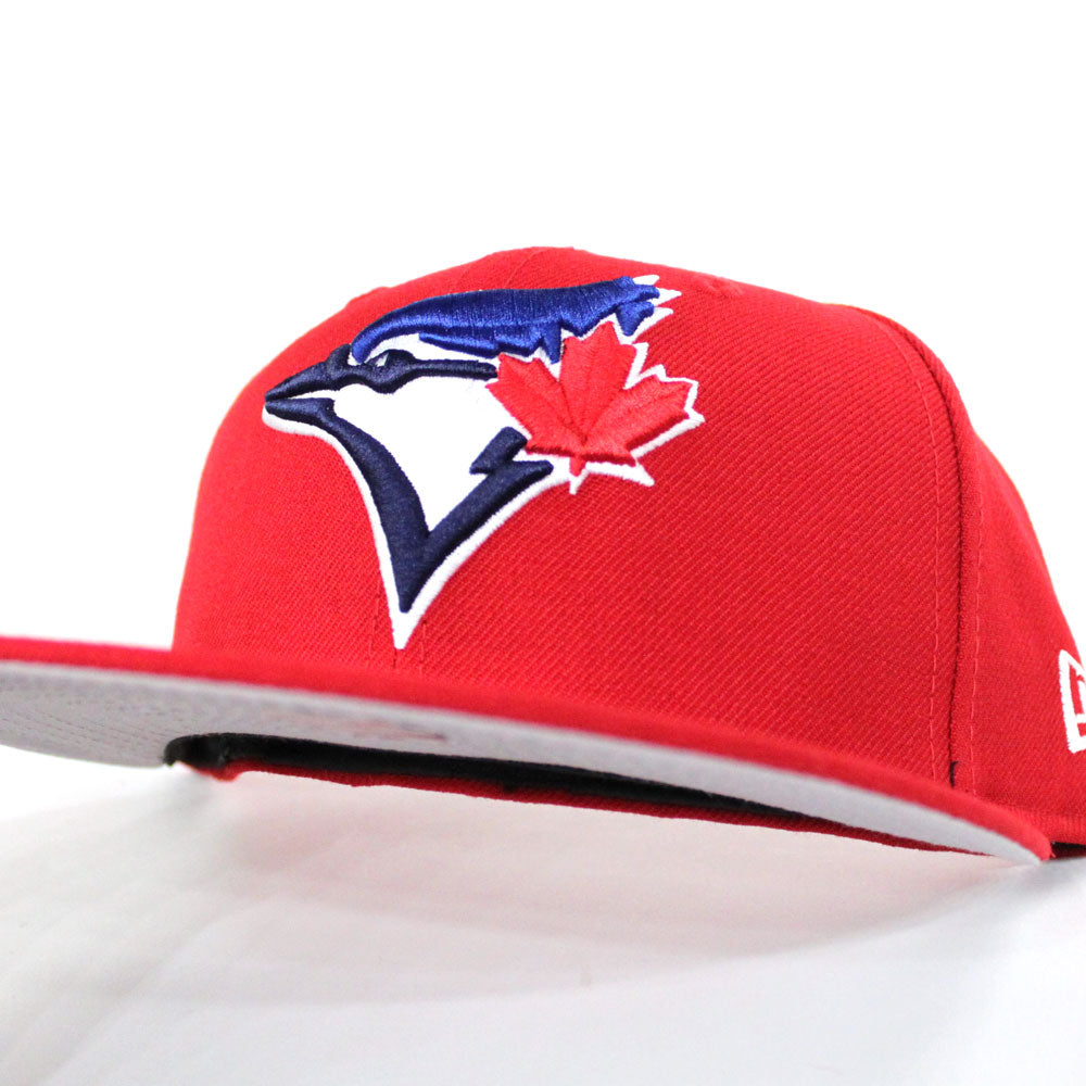 Toronto Blue Jays Canada Day New Era 59fifty Fitted Hat Red Gray Under Brim Side Patch Grey Bottom Fitteds Custom 59fifty Bluejays Caps Ecapcity