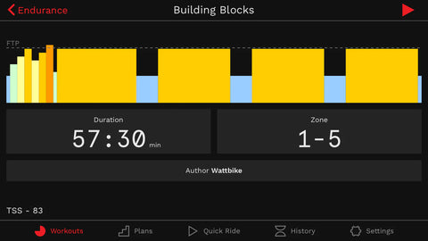 a screenshot of the wattbike building blocks workout