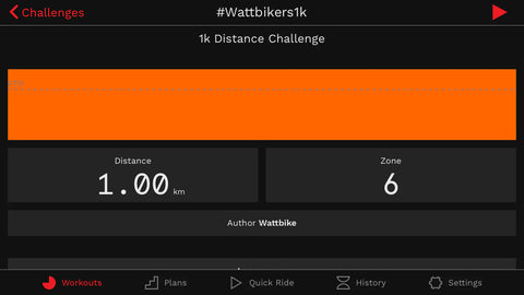 screenshot of the #wattbikers1k workout